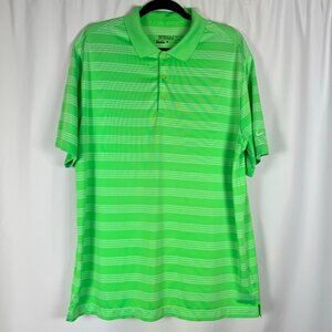 NikeGolf Tour Performance Golf Polo Shirt Green White Striped Texas Star Logo XL